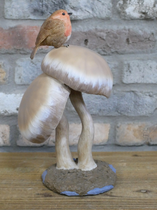 Robin Mushroom Toadstool Garden Ornament