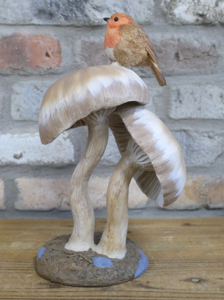 Robin Mushroom Toadstool Garden Ornament