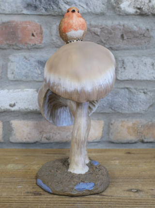 Robin Mushroom Toadstool Garden Ornament