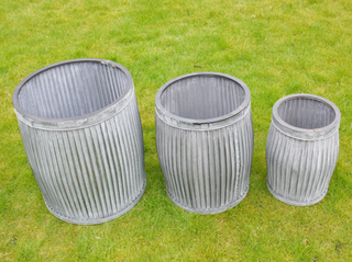 Set of 3 Large Galvanised Metal Tub Planters