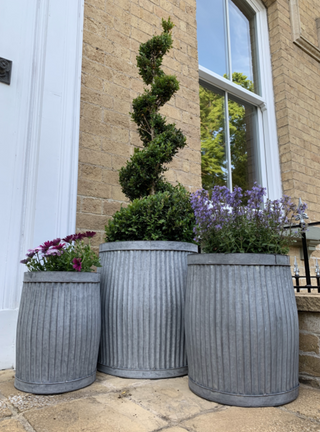 Set of 3 Large Galvanised Metal Tub Planters
