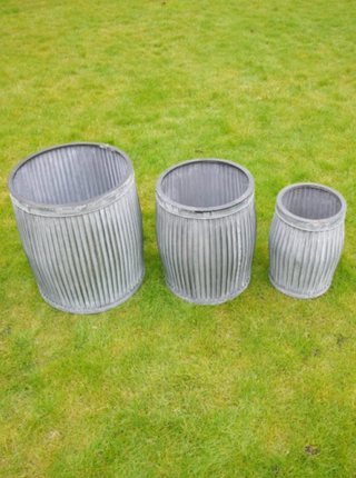 Set of 3 Large Galvanised Metal Tub Planters