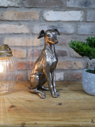 Resin Silver Whippet Garden Ornament