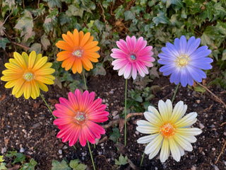 Set of 6 Large Metal Flowers Garden Stakes