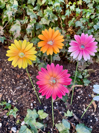 Set of 6 Large Metal Flowers Garden Stakes