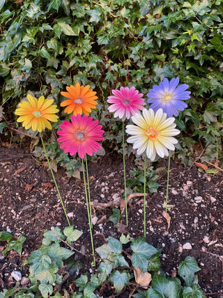 Set of 6 Large Metal Flowers Garden Stakes
