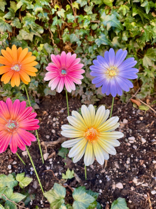 Set of 6 Large Metal Flowers Garden Stakes