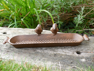 Rustic Cast Iron Bird Feeder with Two Birds – Garden Ornament Dish Bird Bath