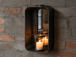 Industrial Mirror & Candle Holder – Rustic Metal Wall Lantern Glass Hurricane