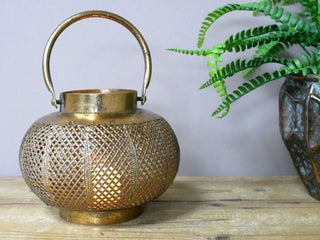 Gold Metal Antique Rustic Moroccan Style Candle T Light Holder Lantern