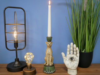 Vintage Style Leopard Tapered Dinner Candle Stick Holder Statue Ornament