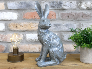 Silver Sitting Hare Garden Ornament