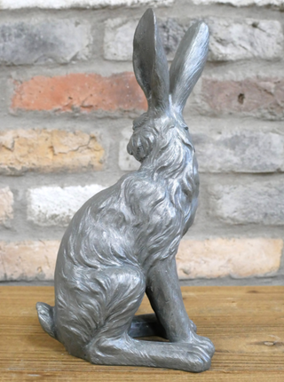 Silver Sitting Hare Garden Ornament