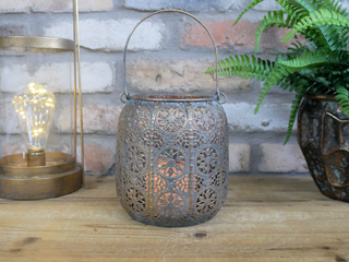 Bronzed Metal Antique Rustic Moroccan Style Candle T Light Holder Lantern