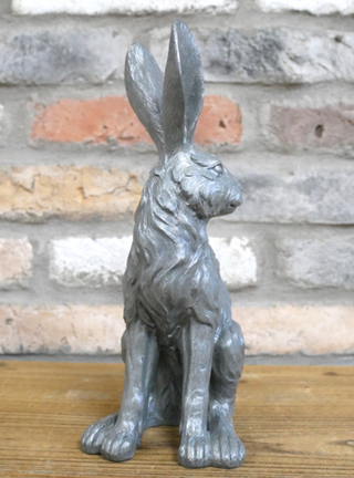 Silver Sitting Hare Garden Ornament