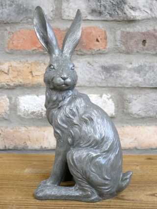 Silver Sitting Hare Garden Ornament