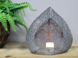 Unusual Antique Metal Rustic Moroccan Tear Drop Candle T Light Holder Lantern