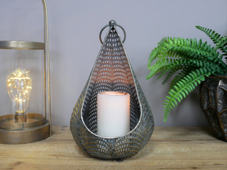 Unusual Antique Metal Rustic Moroccan Tear Drop Candle T Light Holder Lantern