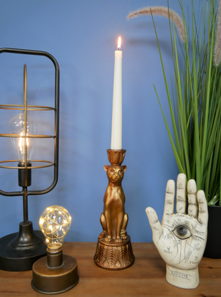 Vintage Style Gold Leopard Tapered Dinner Candle Stick Holder Statue Ornament