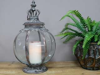 Antique Silver Globe Pumpkin Lantern – Vintage Glass Tealight Candle Holder