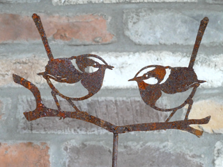Rusty Metal Wren Garden Stake