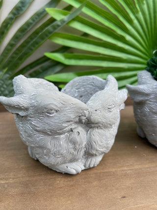 Rustic Stone Bunny Rabbit Design Planters