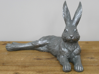 Large Silver Laying Hare Garden Ornament