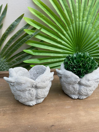 Rustic Stone Bunny Rabbit Design Planters