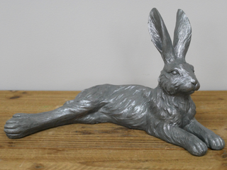 Large Silver Laying Hare Garden Ornament