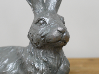 Large Silver Laying Hare Garden Ornament