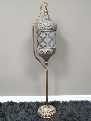 Antique Gold Moroccan Floor Lantern Metal Filigree Lamp Vintage Home Decor