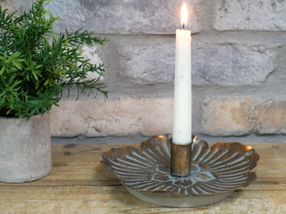 Antique Bronze Metal Flower Candle Holder Rustic Taper Candlestick Decor