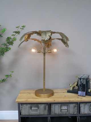 70s Style Gold Palm Tree LED Table Lamp