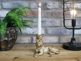 Candle Holder Metallic Gold Resin Laying Down Tiger Novelty Ornament Home Decor