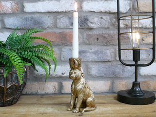 Candle Holder Metallic Gold Resin Sitting Tiger Novelty Ornament Home Decor