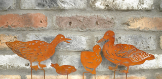 Rusty Duck Family Metal Garden Stakes