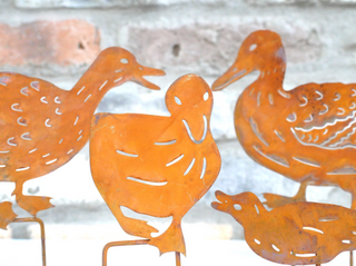 Rusty Duck Family Metal Garden Stakes