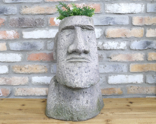 Stone Moai Face Bust Head Planter