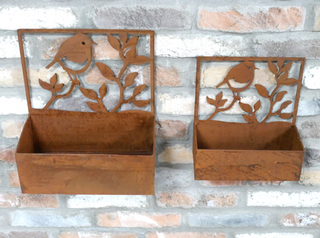 Pair of Rusty Garden Wall Planters