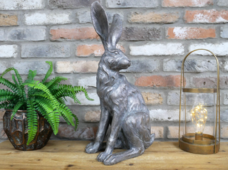Large Silver Sitting Hare Garden Ornament