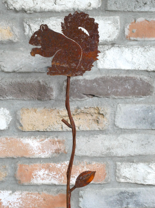 Rusty Metal Squirrel Stake Garden