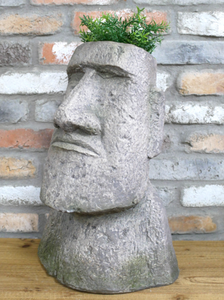 Stone Moai Face Bust Head Planter