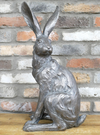 Large Silver Sitting Hare Garden Ornament