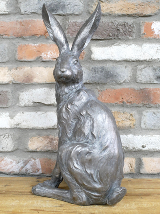 Large Silver Sitting Hare Garden Ornament