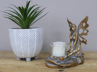 Fairy Tealight Holder Resin and Metal Pixie Garden Ornament Indoor Outdoor Decor