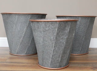 Set of 3 Galvanised Zinc Tub Planters