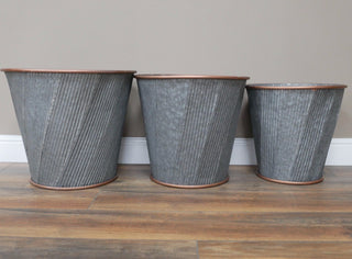 Set of 3 Galvanised Zinc Tub Planters