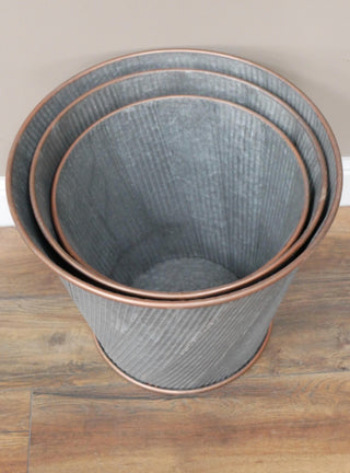 Set of 3 Galvanised Zinc Tub Planters