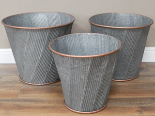 Set of 3 Galvanised Zinc Tub Planters