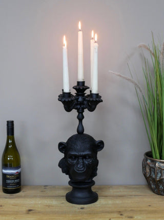 Black Monkey Gorilla Dinner Candelabra Candle Stick Holder Statue Ornament